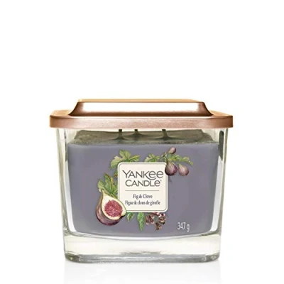 Immagine di Yankee Candle Elevation Collection con Coperchio Utilizzabile come Base Candela Quadrata a 3 Stoppini, Figura e Chiodi di Garofano, Media