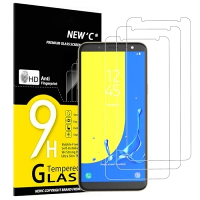 Immagine di NEW&#039;C 3 Pezzi, Vetro Temperato per Samsung Galaxy J6 2018 (SM J600F), Pellicola Prottetiva Anti Graffio, Impronte, Senza Bolle, Durezza 9H, 0,33mm Ultra Trasparente, Resistente