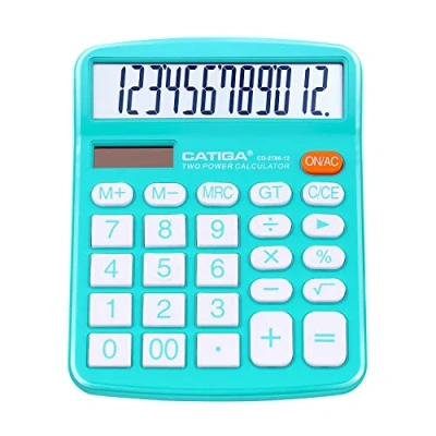 Immagine di Calcolatrice da tavolo a 12 cifre con ampio display LCD e pulsante sensibile, doppia alimentazione solare batteria, funzione standard per ufficio, casa, scuola, CD 2786 (Azzurro)