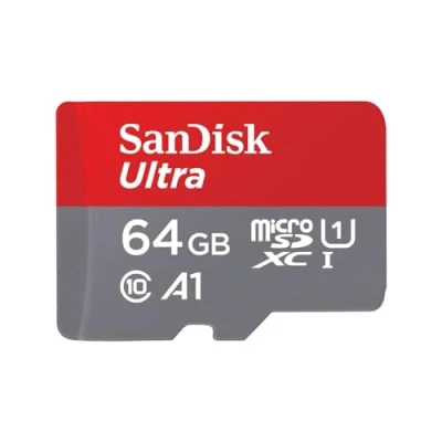 Immagine di SanDisk Ultra 64 GB microSDXC Memory Card + SD Adapter with A1 App Performance Up to 120 MB/s, Class 10, U1, Red/Grey