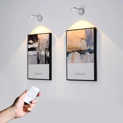 Immagine di Vicloon Applique da Parete per Interni, 2PCS Faretti con 3 Modalità di Colore, Lampada a LED Ricaricabile USB, Muro Rotazione 360, Luci Telecomando