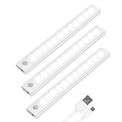 Immagine di Vicloon Luce per Armadio, 3Pcs Lampada Guardaroba 12 LED con Sensore di Movimento, Batteria Ricaricabile Striscia Magnetica Adesiva, Luci Notturne Scale, Bagno, Camera, Corridoio