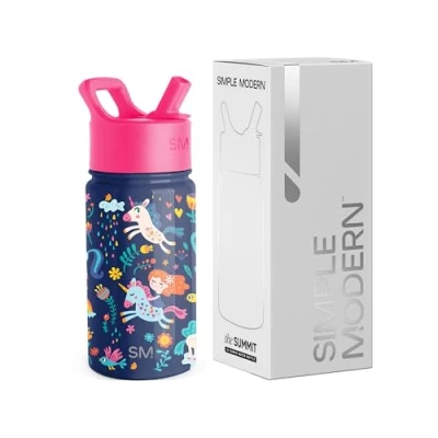 Immagine di Simple Modern Bottiglia d&#039;Acqua per Bambini con Cannuccia, Vaso Termico in Acciaio Inossidabile Isolato Riutilizzabile Ragazzi e Ragazze, Summit Collezione, 415ml, Unicorn Rainbows