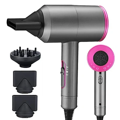 Immagine di Asciugacapelli Ionico, Euakee Professionale 2000W Phon Capelli con Diffusore, Asciugatura Rapida 120000 RPM ad Alta Velocità per Salone e Casa (Rosa)