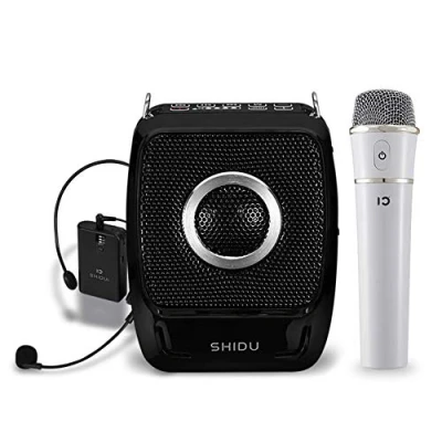 Immagine di amplificatore vocale portatile bluetooth di voce senza fili SHIDU 25W ricaricabile sistema pa con cuffie e microfono a mano er insegnanti, canto,allenatori, guide turistiche
