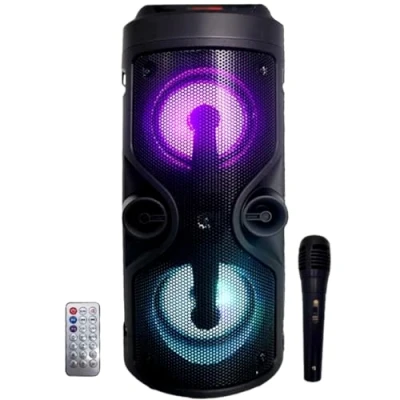 Immagine di altoparlante Bluetooth portatile con modalità karaoke e microfono, radio FM lettore USB SD, luci LED da discoteca, wireless