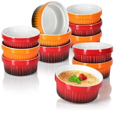 Immagine di COM FOUR® 12x Ciotola per pinne di ragù Stampi resistenti al forno in rosso e arancione crema pasticcera dessert con 250 ml ciascuno lavabile lavastoviglie