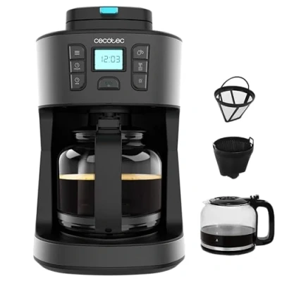 Immagine di Cecotec Macchina Goccia Coffee 66 Grind &amp; Drop, 1086W, Macinacaffè, 12 Tazze, Extremearoma, en Nero, Spegnimento Auto