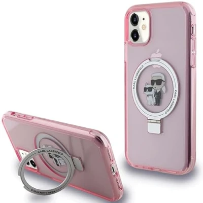 Immagine di Karl Lagerfeld KLHMN61HMRSKCP Custodia rigida per iPhone 11/Xr 6,1&quot;, con anello di supporto Karl&amp;Choupettte, colore: Rosa