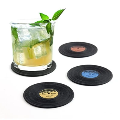 Immagine di Balvi sottobicchieri The Coaster Colore Nero Set di 4 a Forma Disco in Vinile Si