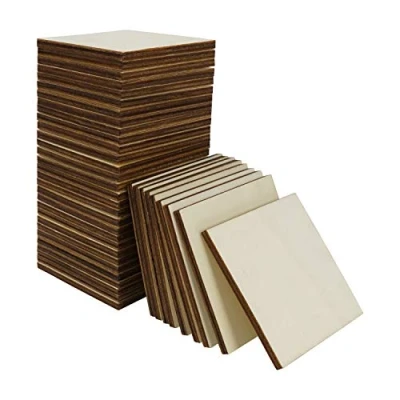 Immagine di Belle Vous Quadrati Legno Grezzo (Set da 60) Pezzi di 7,5 x cm Fette Quadrato per Sottobicchieri Legno, Fai Te, Pittura e Pirografia Decoupage Decorare