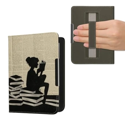 Immagine di kwmobile Custodia Cinturino Mano Compatibile con KoboClara BW/Colour Cover eBook Reader Case eReader Simil Pelle Ragazza e Libri