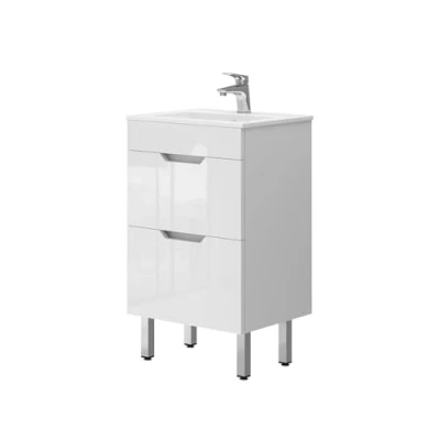 Immagine di Vicco set mobili bagno Clayton, Bianco lucido, 2 parti, con lavabo e cassetti