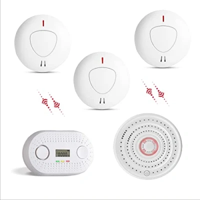 Immagine di fxo Rivelatore ottico interconnesso di fumo, calore e monossido carbonio 1 allarme calore, 3 fumo CO Allarmi antincendio wireless Confezione multipla con batteria da 10 anni