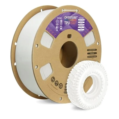 Immagine di OVERTURE Filamento TPU 1kg Bianco, 1.75mm Flessibile per Stampante 3D, Elevata Liquidità, Precisione Dimensionale +/ 0.03 mm, 3D (Bianco)