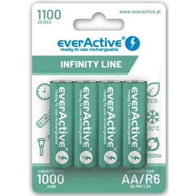 Immagine di everActive Batteria AA 1100 mAh 4 pezzi, NI MH, Mignon R6, ricaricabile, precaricata, Infinity Line 1,2 V, 1 blister, verde, EVHRL6