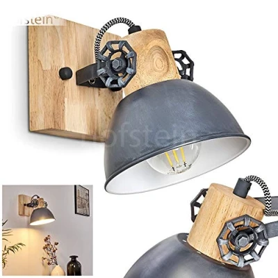 Immagine di lampada da parete Orny, regolabile in metallo/legno grigio/bianco/marrone, 1 luce, attacco E27, spot design retro/vintage, senza lampadina/e