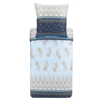 Immagine di Bassetti Biancheria da letto Oristano B1 in cotone makò satin di colore blu, 2 pezzi con chiusura lampo, dimensioni: 155 x 220 cm, 80 9323447