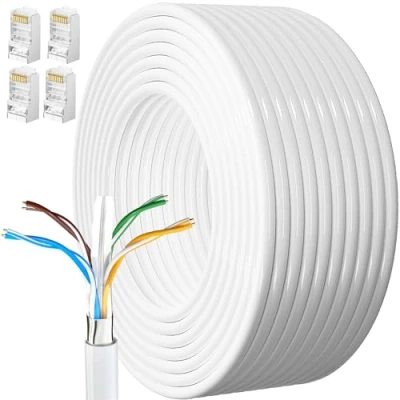 Immagine di Cavo Ethernet 15 Metri, Cat6 Bobina Lan per Esterno Schermato di Rete Cross 15m Molto Lungo Filo FTP AWG23 Gigabit Anti jamming Internet Alta Velocità Patch Nero