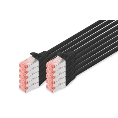 Immagine di Digitus DK 1644 020 BL 10 RJ45 cavo di rete, patch CAT 6 S/FTP 2.00 m Nero Schermatura a fogli, totale, Schermato, Privo alogeni, Simplex,