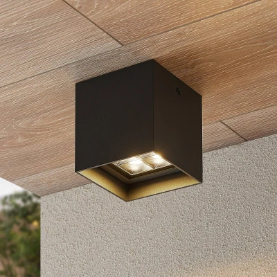 Immagine di Plafoniere LED &#039;Eveta&#039; (Moderno) colore Nero, in Alluminio (1 luce, lampadina inclusa) di Lindby lampada da esterni per giardino, terrazzo, balcone e casa, plafoniera