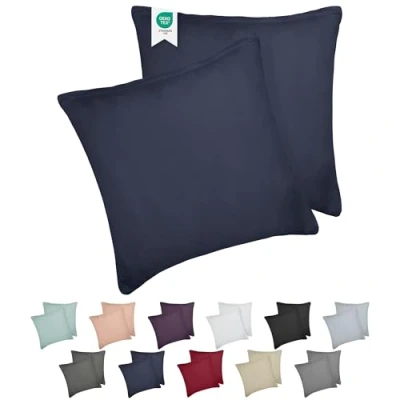 Immagine di Barbons Set di 2 federe per cuscino 80 x cm, 165 g/m², con certificazione Oeko TEX, in 100% jersey cotone, chiusura lampo (80 navy)
