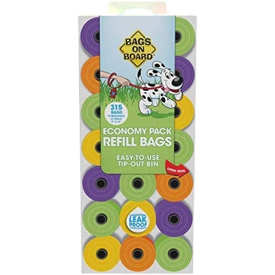Immagine di Borse a bordo per cani resistenti e prova di perdite 22,5 x 45,7 cm, 315 sacchetti multicolore