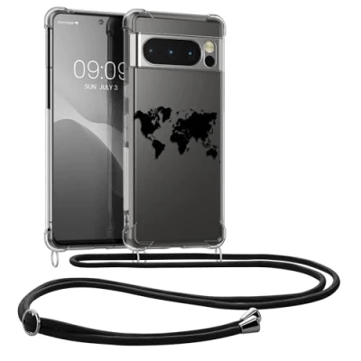 Immagine di kwmobile Custodia Compatibile con Google Pixel 8 Pro Cover Back Case in Silicone TPU Protezione Smartphone Cordino nero/trasparente
