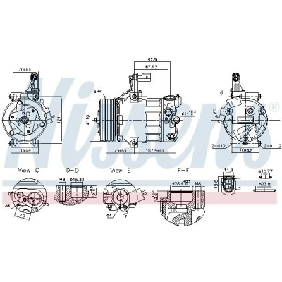 Immagine di NISSENS 891034 compressore Aria Condizionata DV9 12V PAG 46 YF R134a, R1234yf con olio PAG, innesto elettromagnetico, diodo