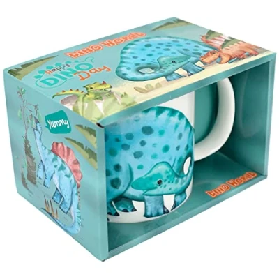 Immagine di Depesche 12600 Dino World tazza in bianco con stampa di dinosauri, porcellana manico, capacità circa 250 ml