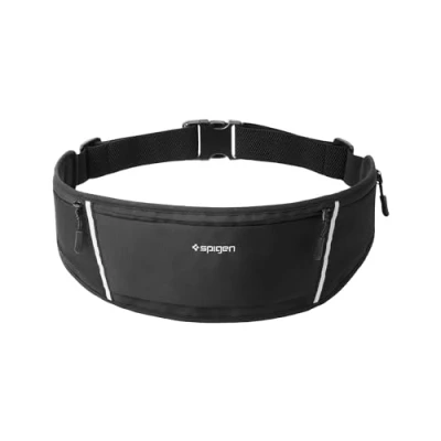 Immagine di Spigen Dynamic Shield Cintura da Corsa, Marsupio Porta Cellulare con Striscia Riflettente e Regolabile di Vita per Uomo Donna Nero