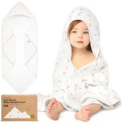Immagine di KeaBabies asciugamano in mussola con cappuccio per bambine e bambini 100% cotone biologico neonati bambini, morbido assorbente (Tulips)