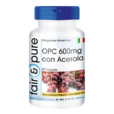 Immagine di Fair &amp; Pure® OPC 600mg con Acerola Vegan Estratto di semi d&#039;uva Vitamina C 60 Capsule
