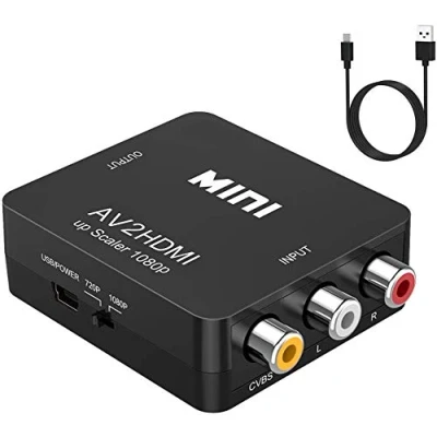 Immagine di RXDF RCA a HDMI, convertitore AV supporta PAL/NTSC, adattatore CVBS composito 1080P mini per lettori TV/PC/PS2/PS3/STB/Xbox VHS/VCR/Blu Ray/DVD