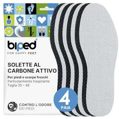 Immagine di biped 4 paia di solette al carbone attivo con imbottitura in lattice per la regolazione del clima, scarpe e piedi igienicamente freschi z2727 (43)