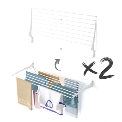 Immagine di foxydry Fold, Stendino da parete, stendibiancheria muro richiudibile balcone interno o esterno in Alluminio e Acciaio (2x 116 cm)