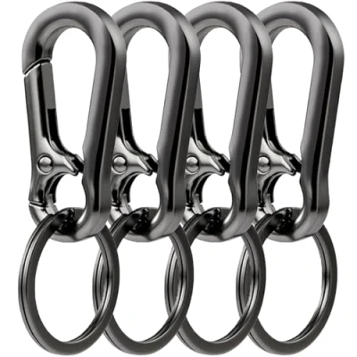 Immagine di KMKANPO 4 Pezzi moschettoni,moschettone portachiavi in Metallo,portachiavi moschettone Rimovibile,Moschettoni Piccoli Multiuso,anello portachiavi,Per Auto Chiave,Campeggio,Zaino