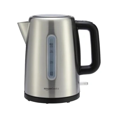 Immagine di Amazon Basics Bollitore elettrico portatile, in acciaio inox, 1.7 L, argento