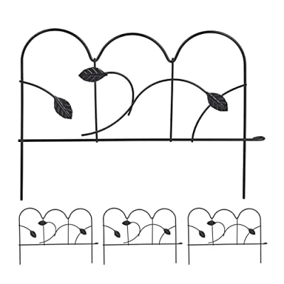Immagine di Relaxdays Recinzione da Aiuola, in Acciaio, 4 Elementi, Espandibile, Decorativo, Design retrò, HxL: 28,5x39 cm, Nero