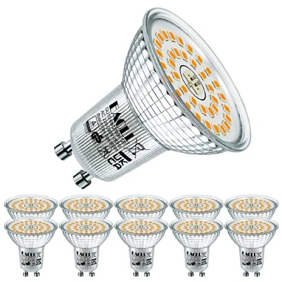 Immagine di EACLL Lampadine LED GU10 6W 2700K Equivalenti a Alogena 90W, Pacco da 10, 660 lumen Luce Bianca Calda. Faretti AC 230V senza Sfarfallio, Angolo Fascio 120 Spot, Non dimmerabile Lampade riflettori