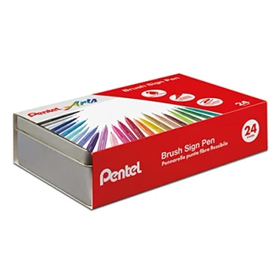 Immagine di Pentel SES15C Brush Sign Pen confezione regalo in metallo con 24 colori