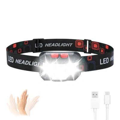 Immagine di GRIFEMA GD301 Torcia frontale a LED ricaricabile, 6 modalità di luce (bianco e rosso) con sensore movimento, IPX45 impermeabile leggera, per la corsa, il campeggio, pesca, le escursioni