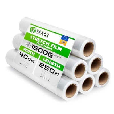 Immagine di V1 Trade 6 pellicole elastiche trasparenti, per mobili, 250 m x 40 cm, pellicola elastica trasparente, 23 my, imballaggio su rotolo