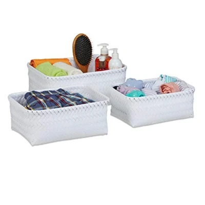 Immagine di Relaxdays Cestini Bagno Portaoggetti, Set 3 Contenitori Salvaspazio &amp; Universali, Varie Misure, Box in Plastica, Bianco, 90% 10% Ferro, 1 pz