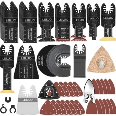 Immagine di LEILUO 112 pezzi oscillante Multi Tool Set di accessori per taglio rettifica, giunti universali sega con custodia, compatibile DeWalt Dremel Makita e altro ancora