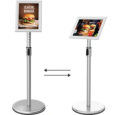 Immagine di FoxRose® DIN A4 Supporto per informazioni presentazioni in acciaio inox A4, 210 x 297 mm, pulsante altezza regolabile, manifesti, cartellini (argento, A4)