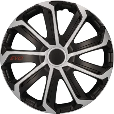 Immagine di cartrend Set di 4 copricerchi Evo 16&quot; per tutti i tipi cerchi in acciaio ABS speciale resistente agli urti, doppio strato vernice metallizzata, rivestibile, colore: Nero/Argento