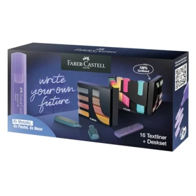Immagine di Faber Castell 254603 set di evidenziatori da 16 pezzi, scrivania con colori neon, pastello e metallizzati