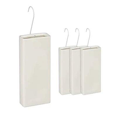 Immagine di Relaxdays Set da 4 Umidificatori Termosifone, Ceramica, Appendere, Ganci in Metallo Inclusi, HLP 20x9x4 cm, Bianco