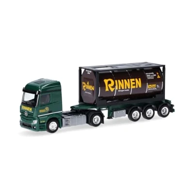 Immagine di Herpa modello di camion Mercedes Benz Actros 18 Streamspace 2.3 semirimorchio con contenitore cisterna &quot;Rinnen&quot;, in scala 1:87, pezzo da collezione, tedesco, statuetta plastica
